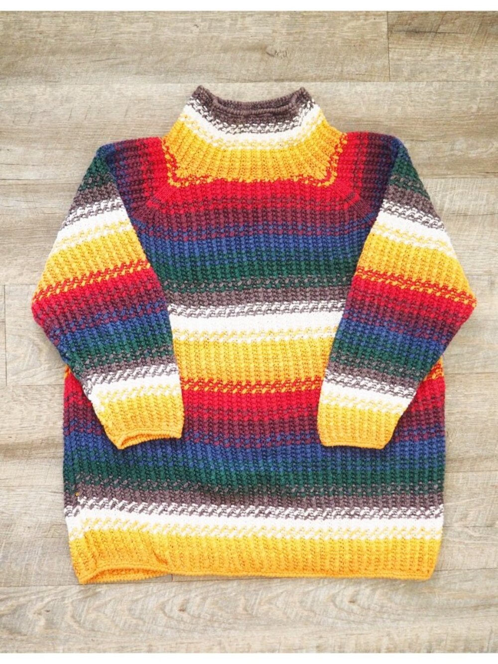 Vintage EXP Jeans Mock Neck Rainbow Stripe Heavy Knit Sweater sz xs